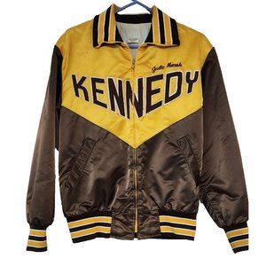Vintage Varsity Jacket Womens Brown Gold Kennedy Los Angeles Made In USA Medium